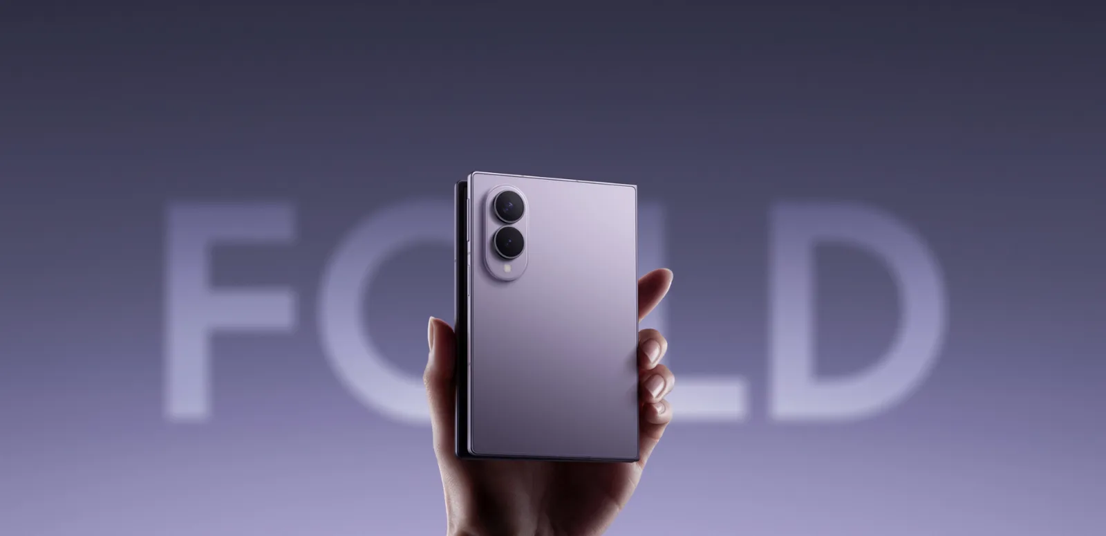 Galaxy Z Fold 8 in lavender held folded in one hand