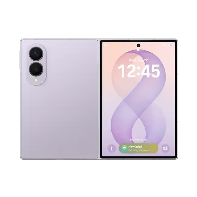 Galaxy Z Fold 8 in lavender, folded and open