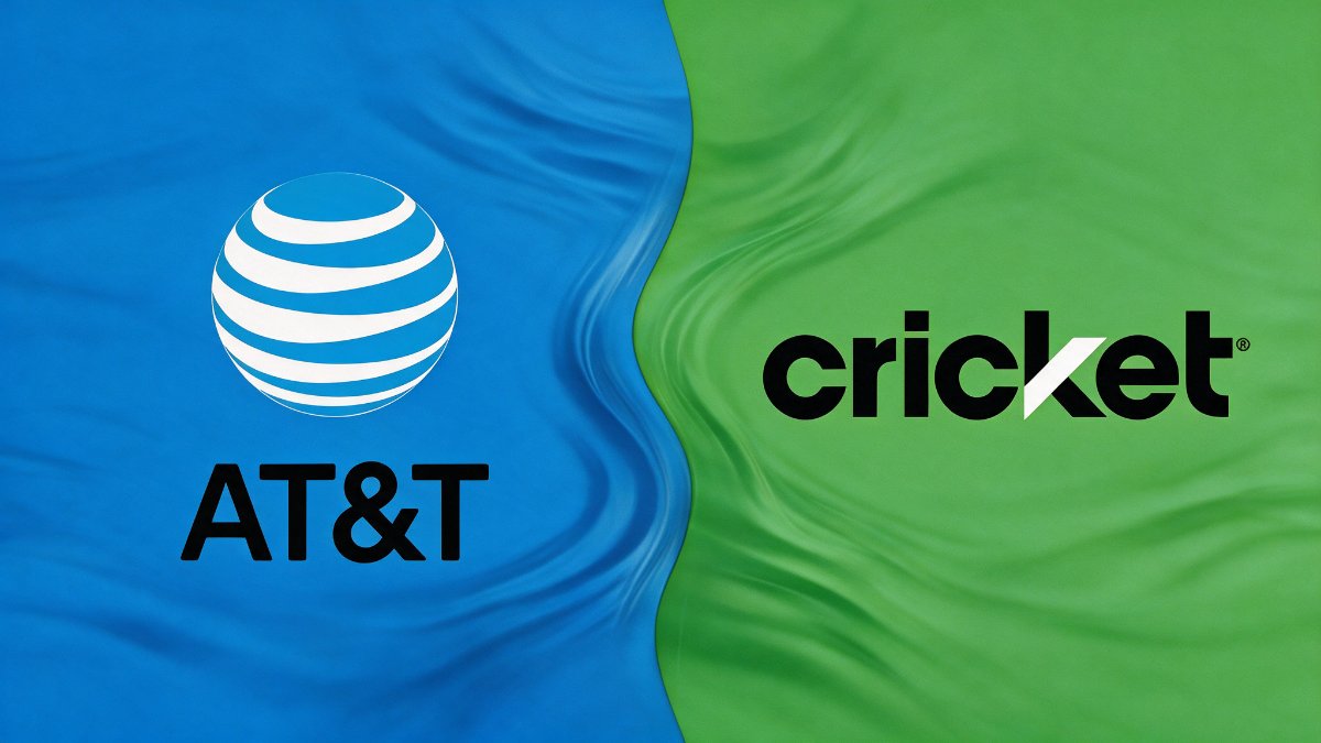 The AT&T and Cricket logos on blue and green fabric