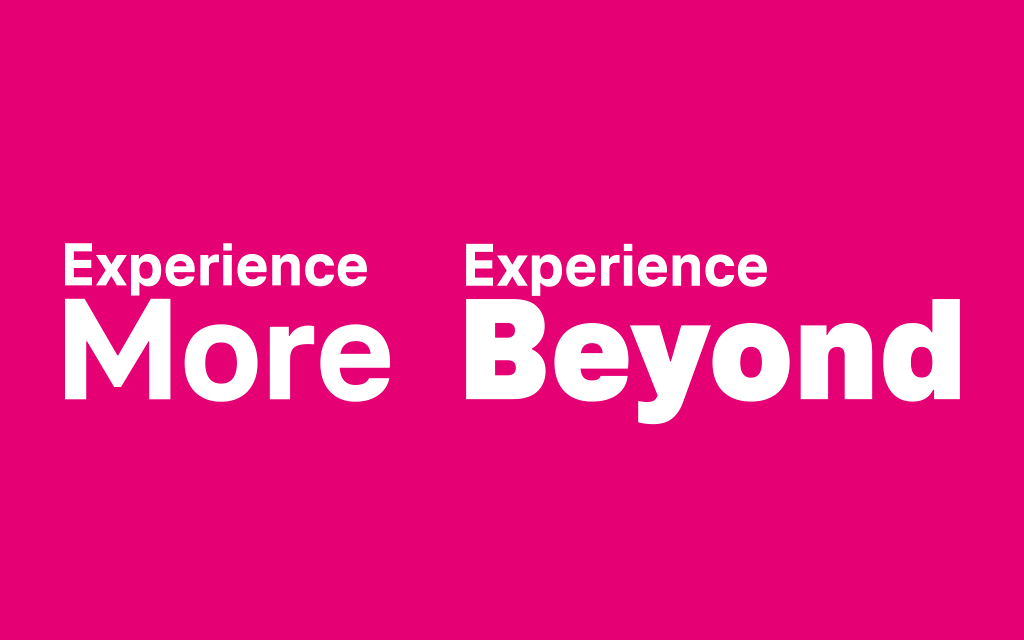 T-Mobile Experience More and Experience Beyond plan names on a magenta background