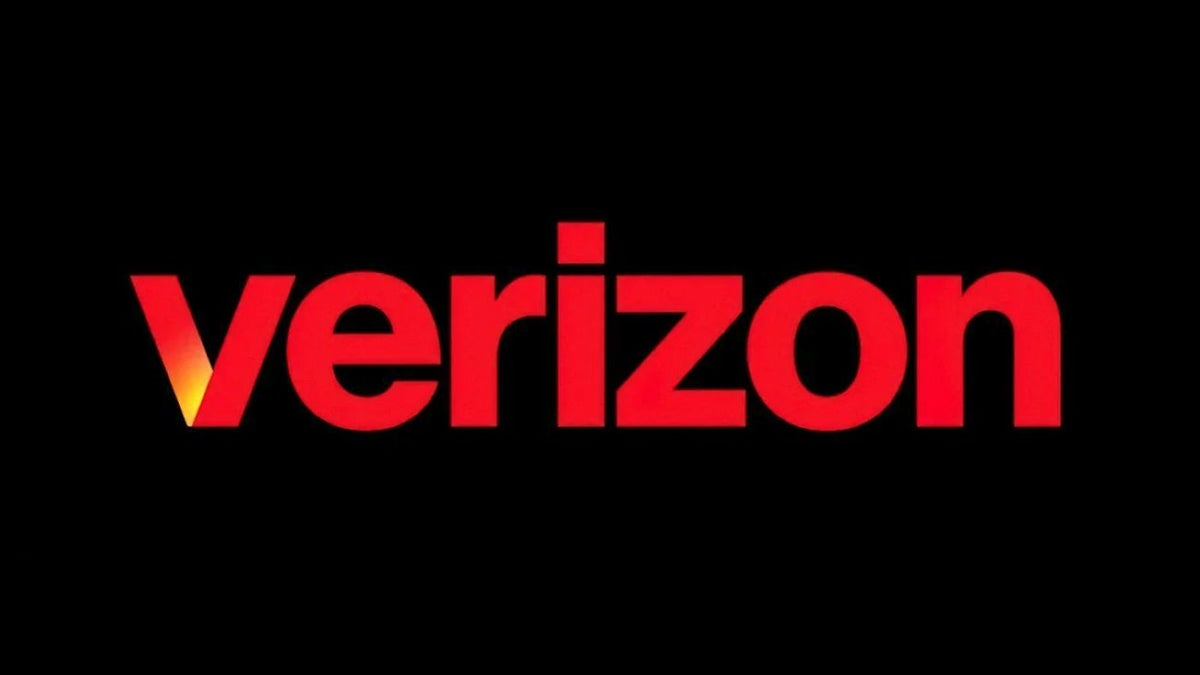The Verizon logo in red on a black background