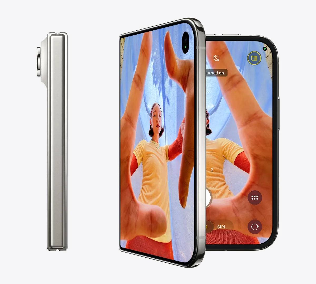 iPhone Duo folded edge-on next to the open phone